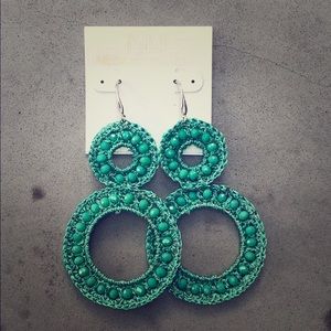 Beautiful light green beaded and woven earrings!!